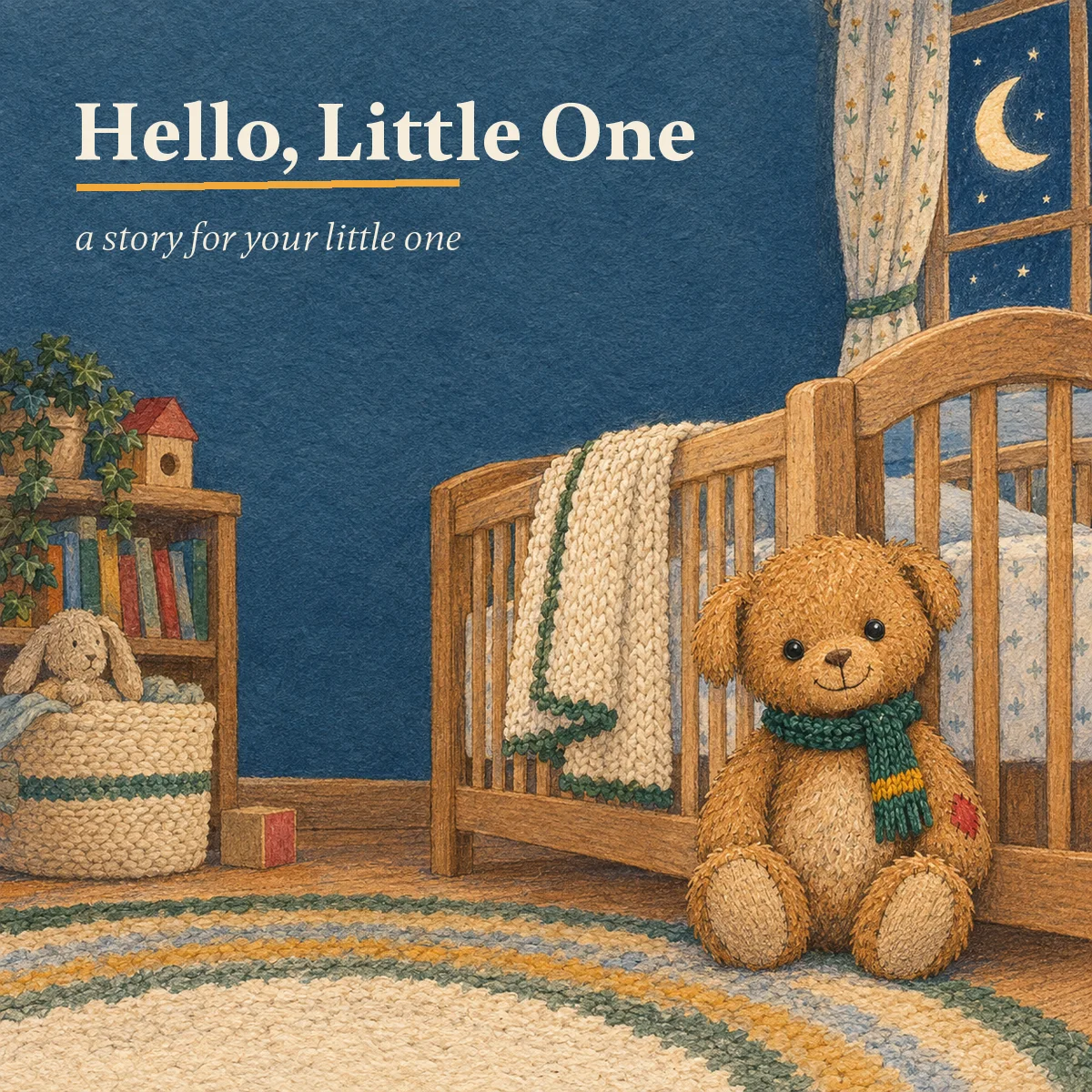 Cover of Hello, Little One: Duffle keeping watch beside a crib at night.