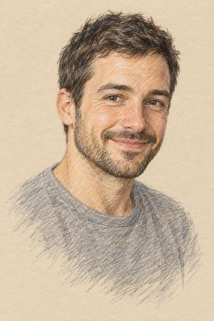 Sample cover stamp showing a portrait of a smiling dad.